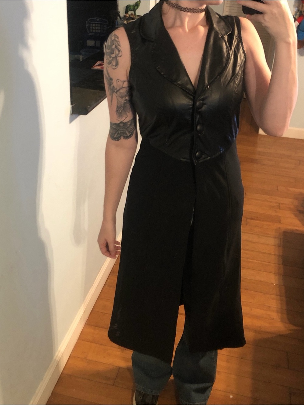 Black Faux-Leather Long Vest Jacket